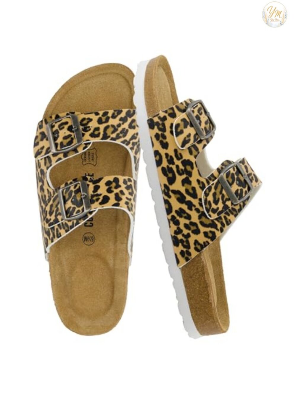 Women's Double Buckle Slide Sandals with Cork Footbed and Arch Support